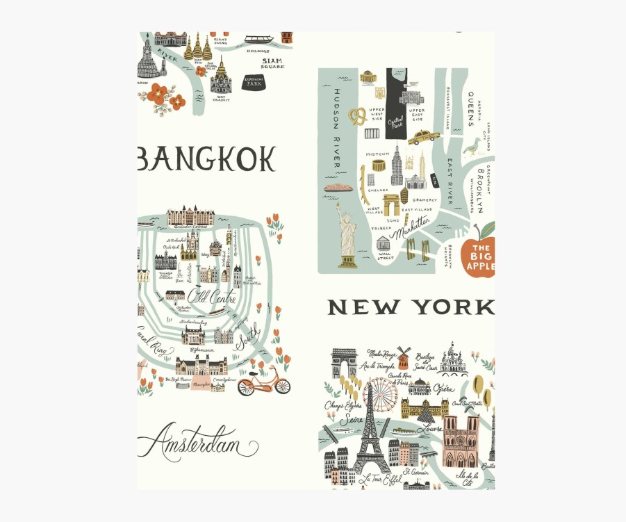 Home RIFLE PAPER Co. Samples | City Maps Wallpaper Sample|City Maps Blue & Red Wallpaper Sample