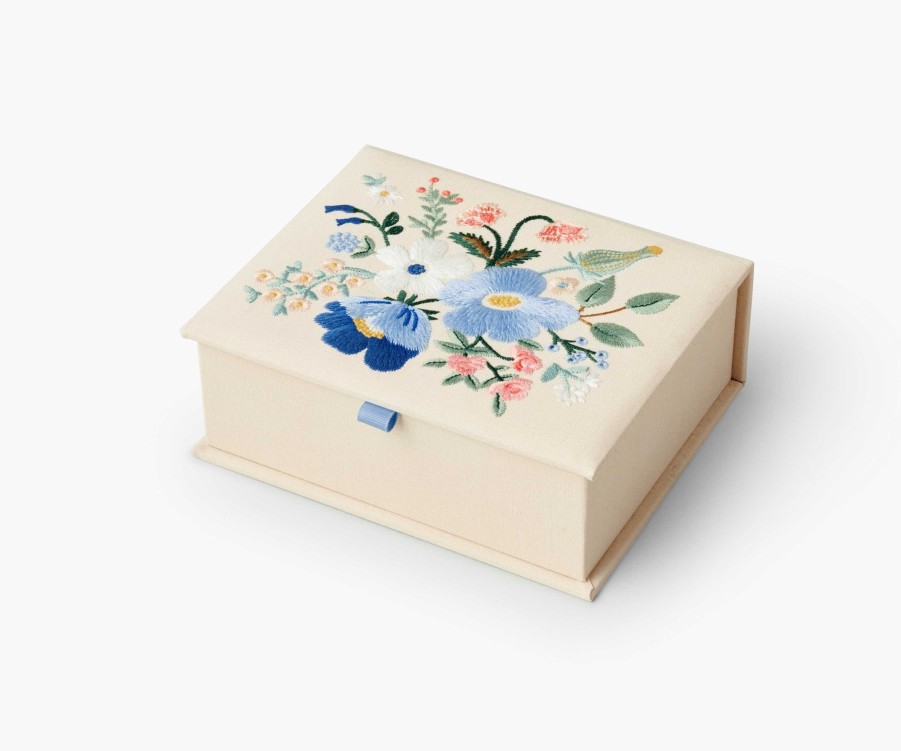 Desk & Journals RIFLE PAPER Co. Desk Storage | Medium Embroidered Keepsake Box| Medium Embroidered Keepsake Box Garden Party Blue