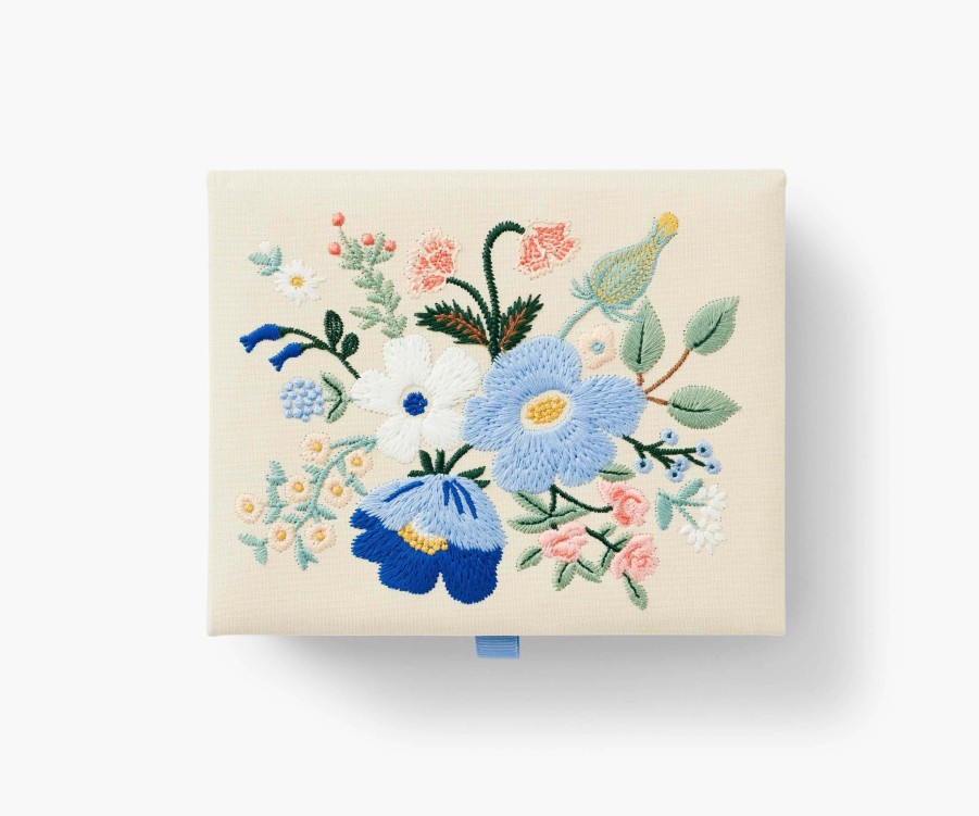 Desk & Journals RIFLE PAPER Co. Desk Storage | Medium Embroidered Keepsake Box| Medium Embroidered Keepsake Box Garden Party Blue