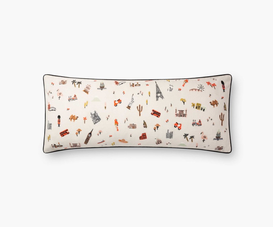 Home RIFLE PAPER Co. Figurative | Wanderlust Embroidered Pillow|Wanderlust Embroidered Pillow-Ivory