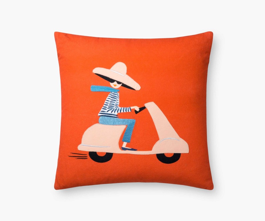 Home RIFLE PAPER Co. Figurative | Scooter Embroidered Pillow|Scooter Embroidered Pillow-Red