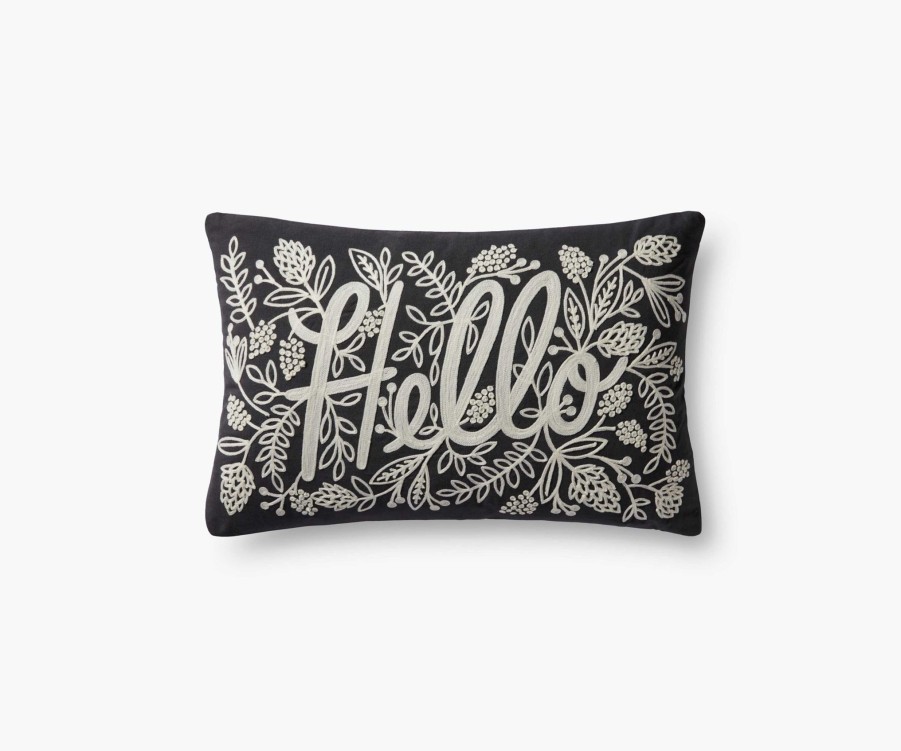 Home RIFLE PAPER Co. Sayings | Hello Embroidered Pillow|Hello Embroidered Pillow-Black