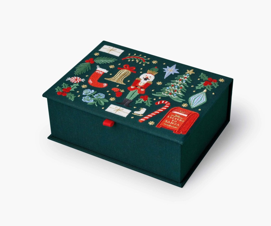 Home RIFLE PAPER Co. Keepsake Boxes | Large Embroidered Keepsake Box| Large Embroidered Keepsake Box Holiday