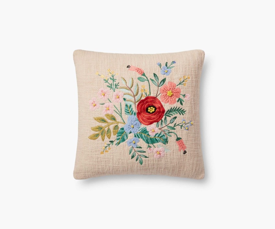 Home RIFLE PAPER Co. Floral | Garden Bouquet Embroidered Pillow|Garden Bouquet Embroidered Pillow-Sand