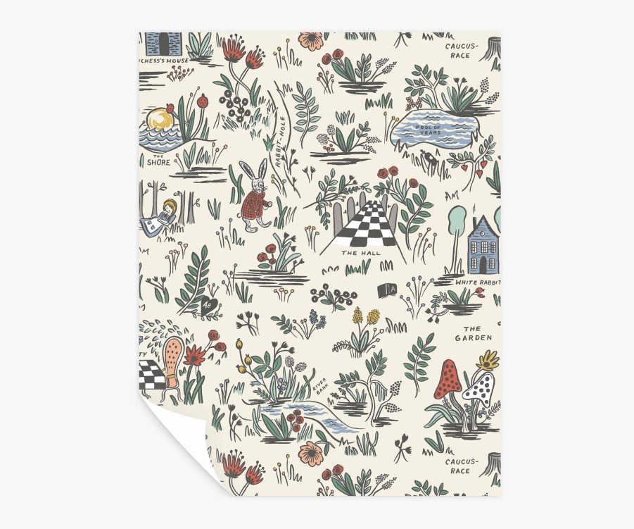 Home RIFLE PAPER Co. Peel & Stick | Wonderland Peel & Stick Wallpaper Sample|Wonderland Cream Peel & Stick Wallpaper Sample