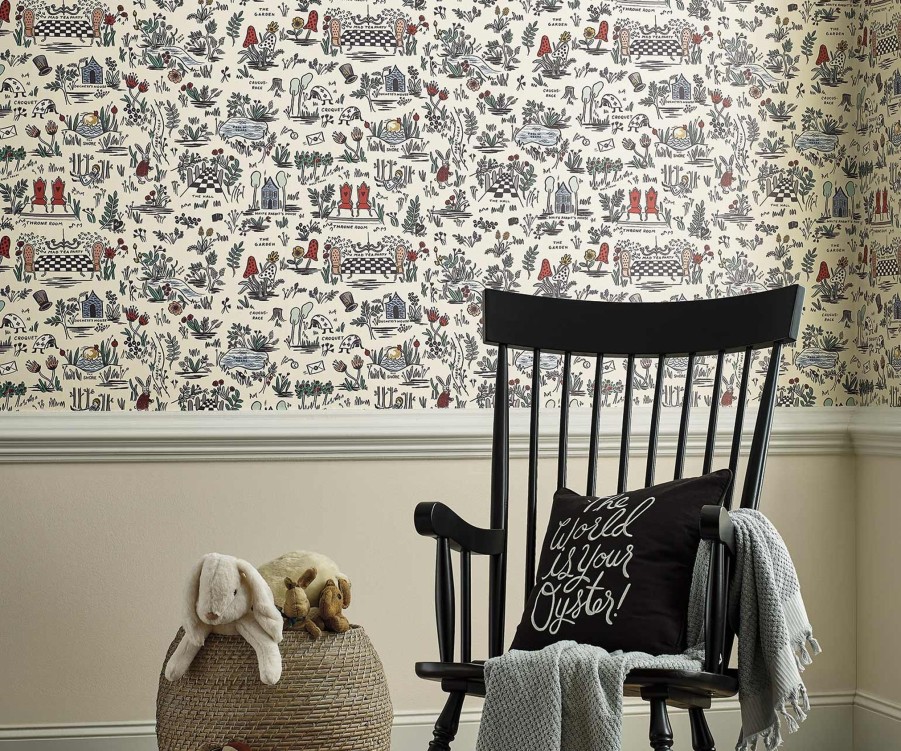 Home RIFLE PAPER Co. Peel & Stick | Wonderland Peel & Stick Wallpaper Sample|Wonderland Cream Peel & Stick Wallpaper Sample