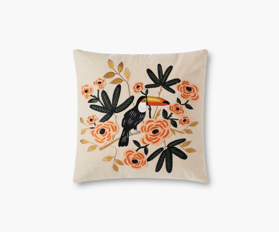 Home RIFLE PAPER Co. Floral | Toucan Embroidered Pillow|Toucan Embroidered Pillow-Natural