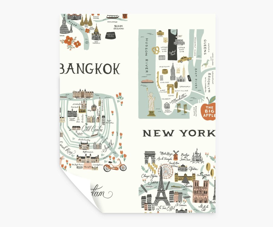 Home RIFLE PAPER Co. Peel & Stick | City Maps Peel & Stick Wallpaper Sample|City Maps Mint Peel & Stick Wallpaper Sample