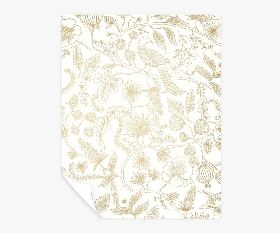 Home RIFLE PAPER Co. Peel & Stick | Aviary Peel & Stick Wallpaper Sample|Aviary Metallic Gold & Cream Peel & Stick Wallpaper Sample