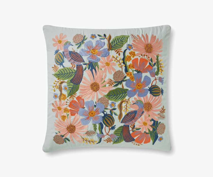 Home RIFLE PAPER Co. Floral | Dovecote Embroidered Pillow|Dovecote Mint Embroidered Pillow