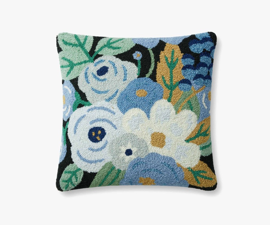 Home RIFLE PAPER Co. Floral | Garden Party Hooked Pillow|Garden Party Indigo Hooked Pillow