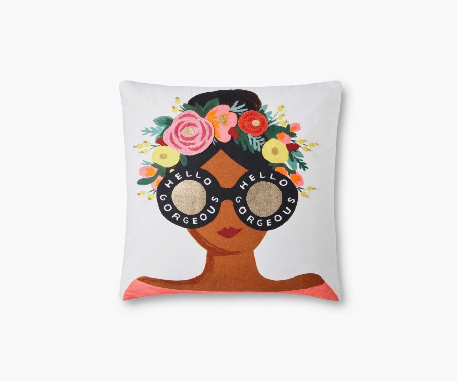 Home RIFLE PAPER Co. Figurative | Flower Crown Gorgeous Girl Embroidered Pillow|Flower Crown Gorgeous Girl Embroidered Pillow-Multi