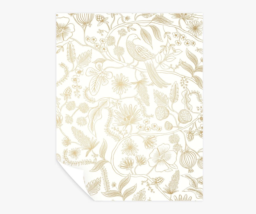 Home RIFLE PAPER Co. Peel & Stick | Aviary Peel & Stick Wallpaper Sample|Aviary Metallic Gold & Black Peel & Stick Wallpaper Sample