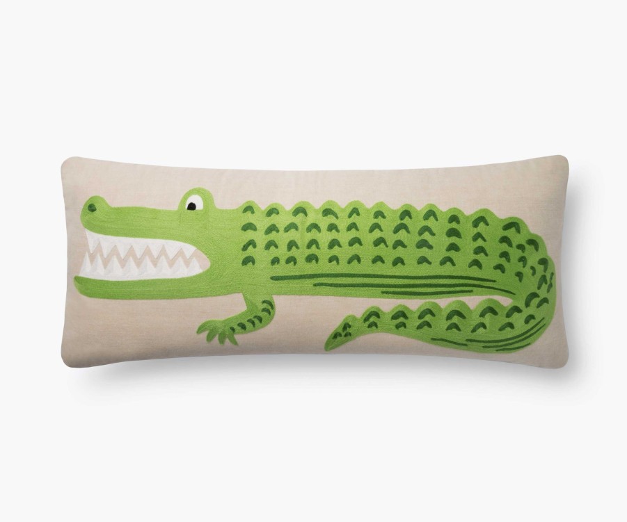 Home RIFLE PAPER Co. Figurative | Alligator Embroidered Pillow|Alligator Embroidered Pillow-Green