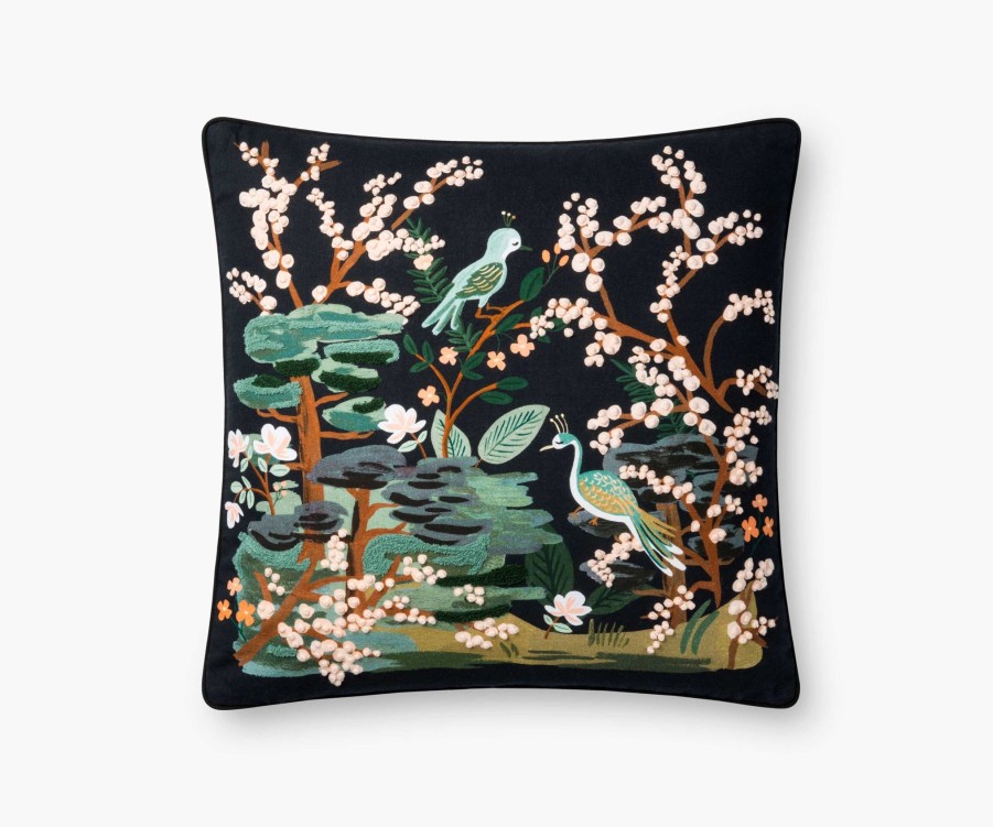 Home RIFLE PAPER Co. Floral | Kyoto Garden Embroidered Pillow|Kyoto Garden Embroidered Pillow-Black