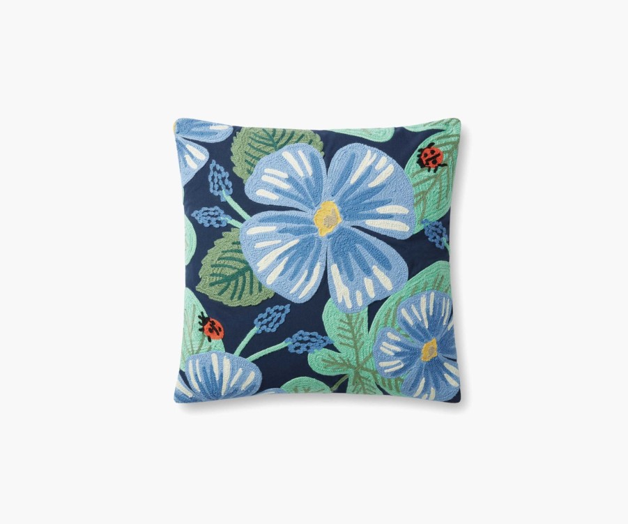 Home RIFLE PAPER Co. Floral | Blue Violet Embroidered Pillow|Blue Violet Navy Embroidered Pillow