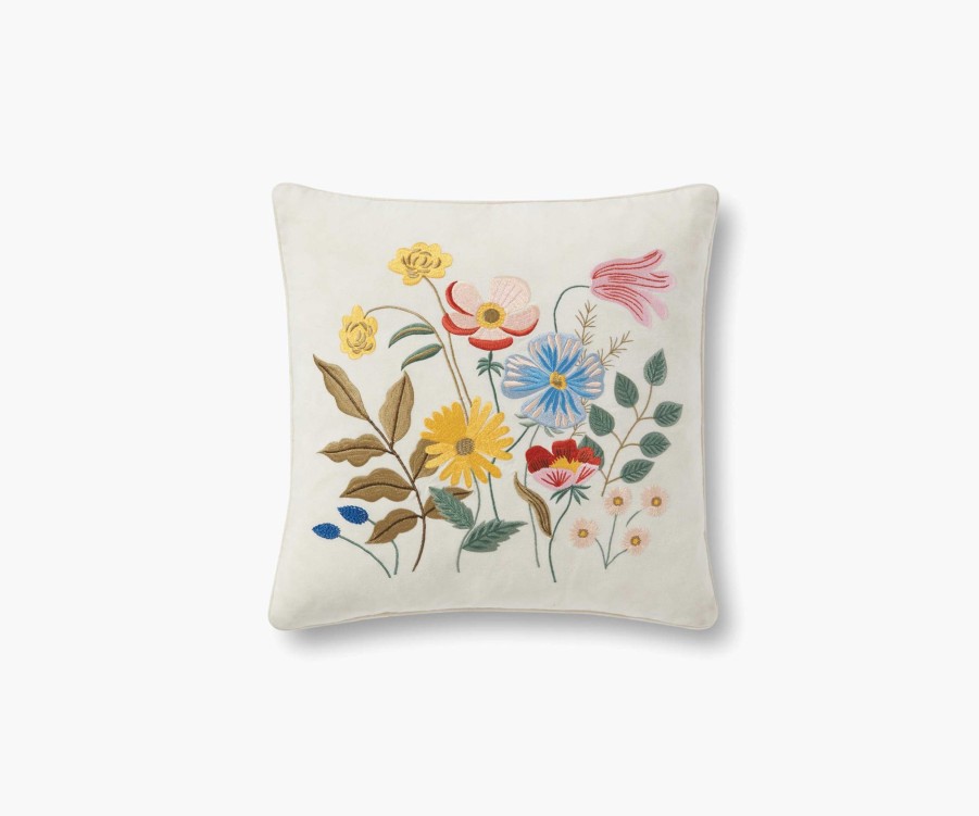 Home RIFLE PAPER Co. Floral | Strawberry Fields Cluster Embroidered Pillow|Strawberry Fields Cluster Embroidered Pillow-Cream