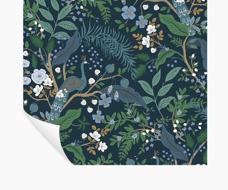 Home RIFLE PAPER Co. Peel & Stick | Peacock Garden Peel & Stick Wallpaper|Peacock Garden Black Peel & Stick Wallpaper