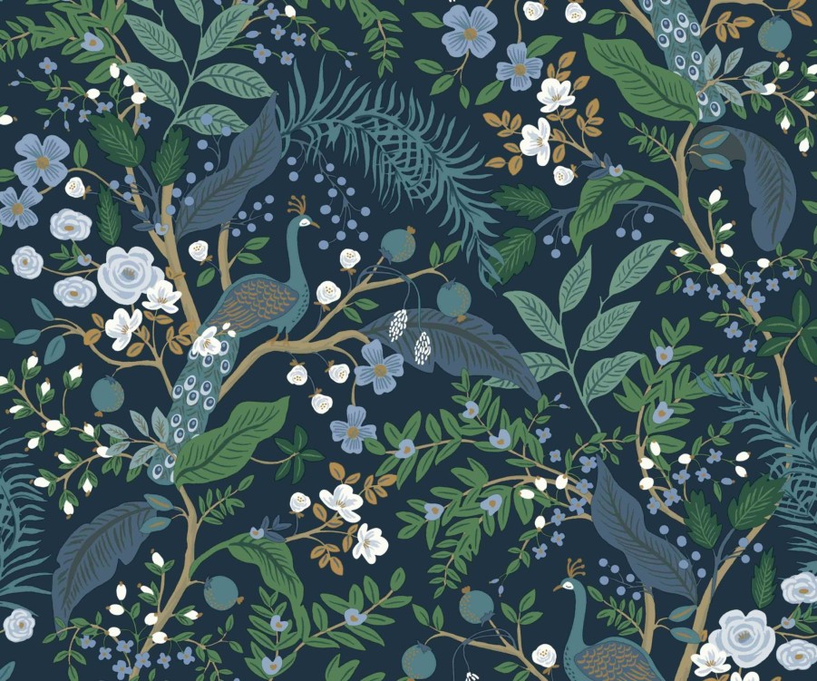 Home RIFLE PAPER Co. Peel & Stick | Peacock Garden Peel & Stick Wallpaper|Peacock Garden Black Peel & Stick Wallpaper