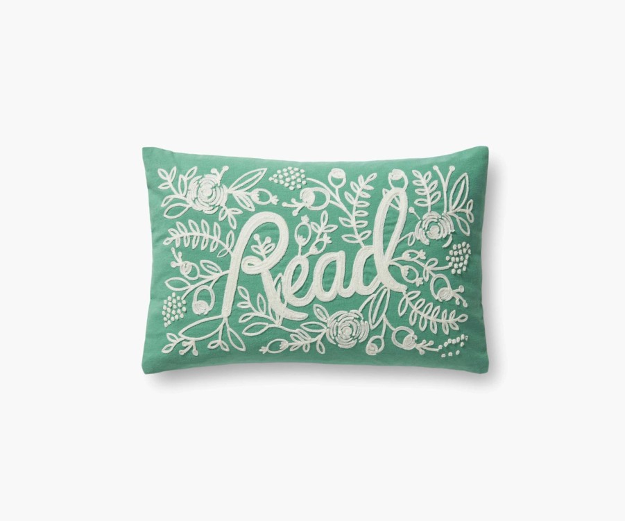 Home RIFLE PAPER Co. Sayings | Read Embroidered Pillow|Read Embroidered Pillow-Sage