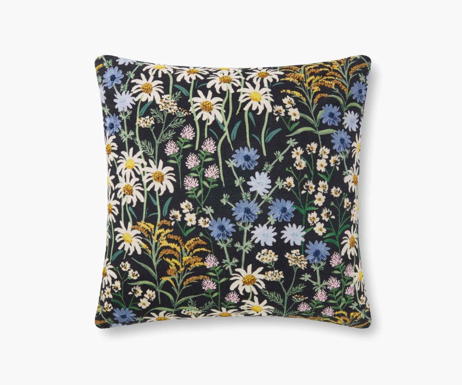 Home RIFLE PAPER Co. Floral | Wildflowers Embroidered Pillow|Wildflowers Black Embroidered Pillow