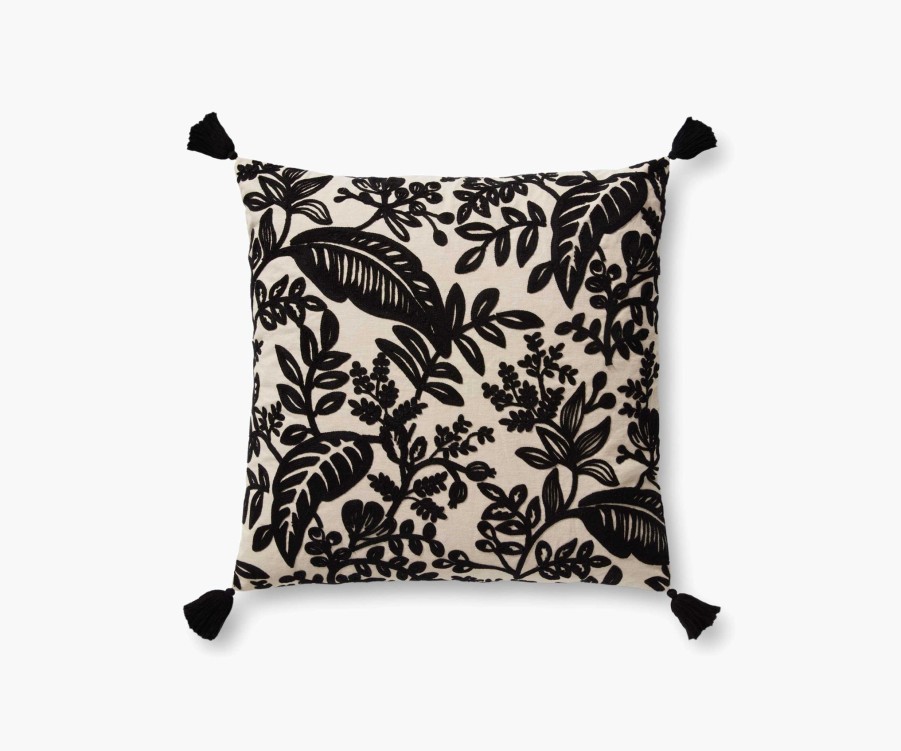 Home RIFLE PAPER Co. Floral | Canopy Embroidered Pillow|Canopy Embroidered Pillow-Black & Tan