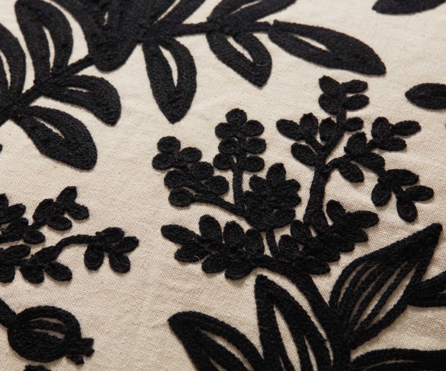 Home RIFLE PAPER Co. Floral | Canopy Embroidered Pillow|Canopy Embroidered Pillow-Black & Tan