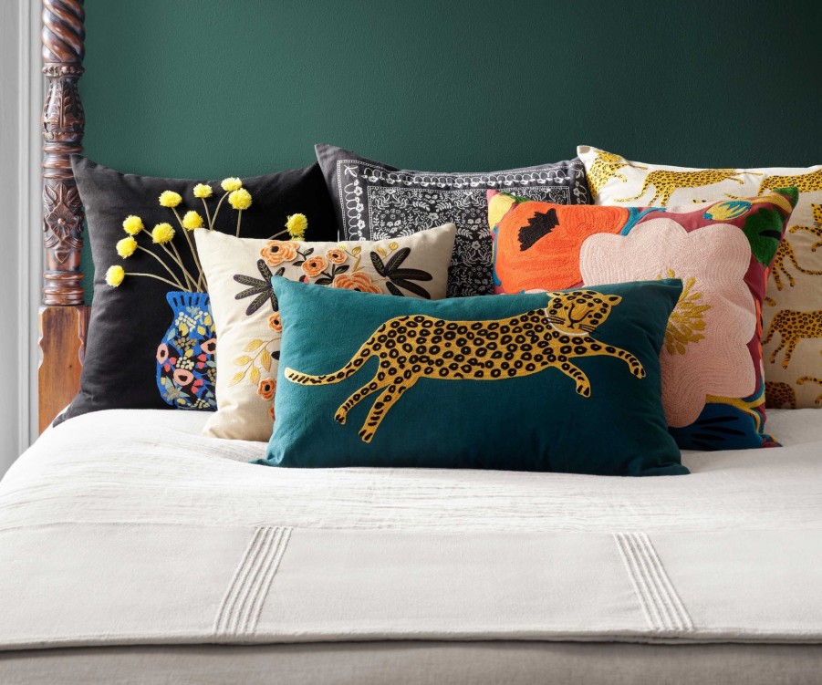 Home RIFLE PAPER Co. Figurative | Leopard Embroidered Pillow|Leopard Embroidered Pillow-Gold