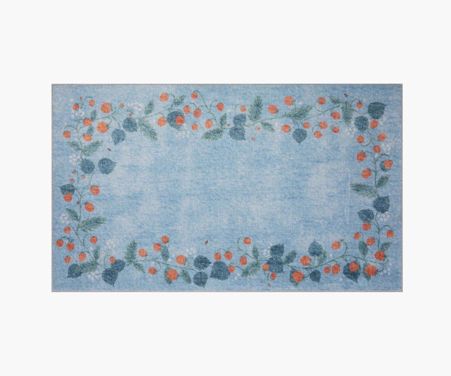 Home RIFLE PAPER Co. Scatter | Atelier Strawberries Periwinkle Non-Slip Rug|Atelier Strawberries Periwinkle Non-Slip Rug