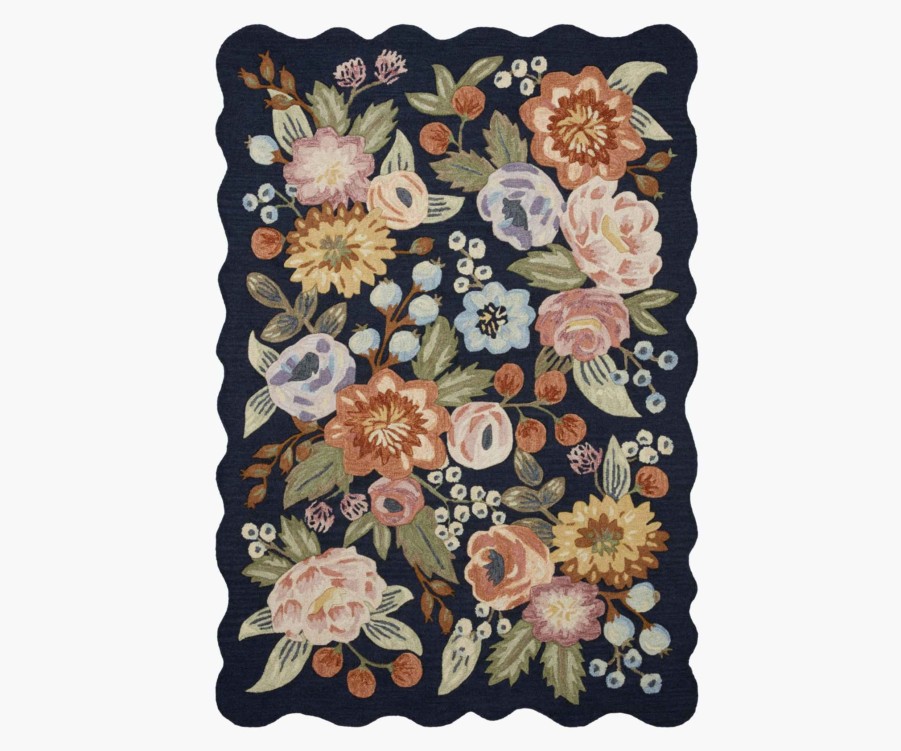 Home RIFLE PAPER Co. Statement | Vintage Blossoms Wool-Hooked Rug|Silhouette Vintage Blossoms Navy Rug