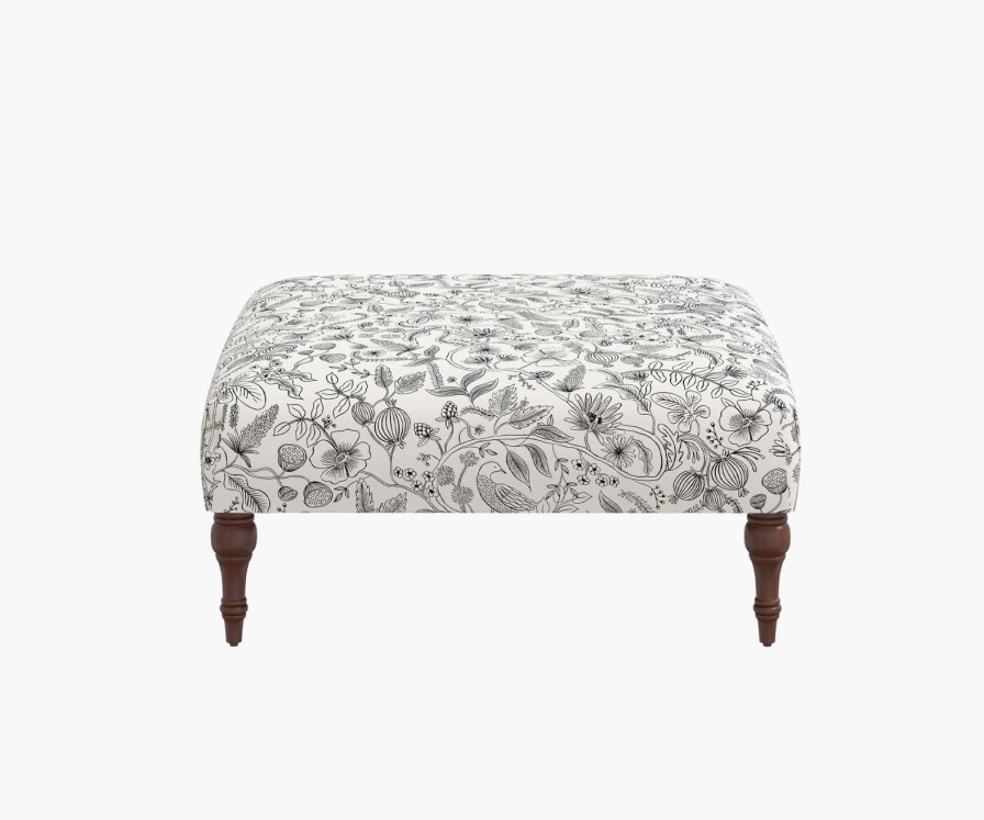 Home RIFLE PAPER Co. Ottomans | Greenwich Ottoman| Black & Cream Greenwich Ottoman With Leg