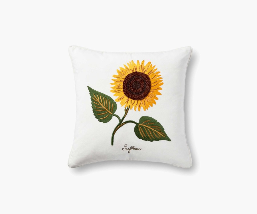 Home RIFLE PAPER Co. Floral | Sunflower Embroidered Pillow|Sunflower Embroidered Pillow-Cream