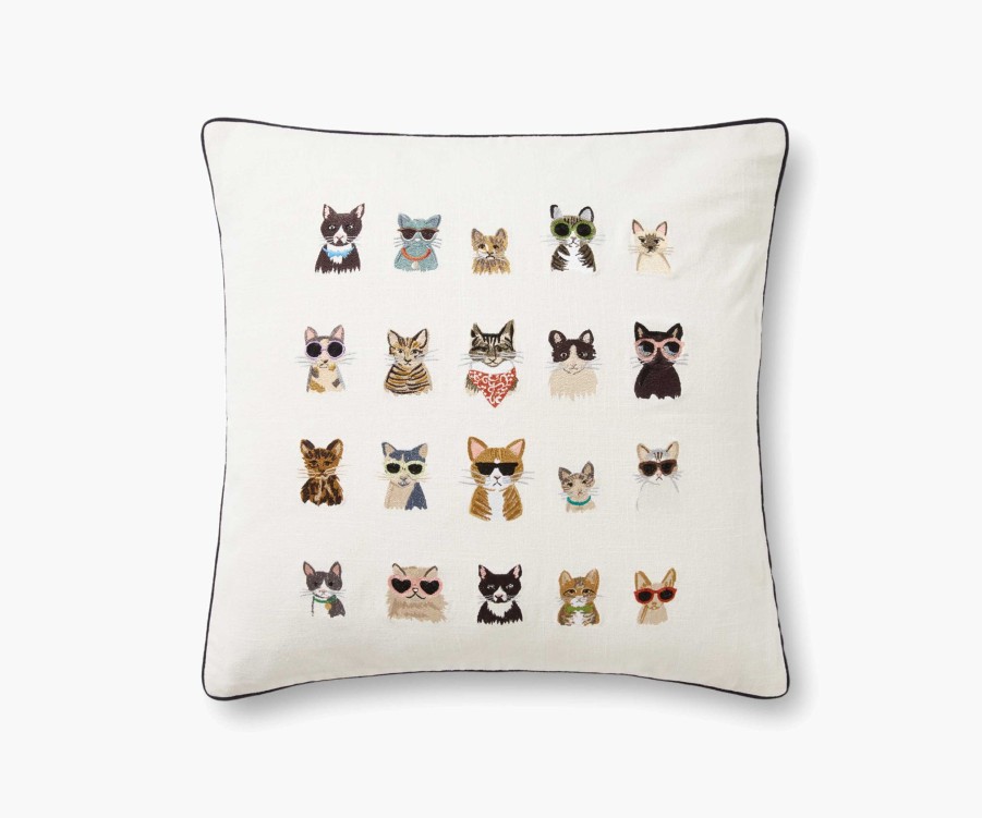 Home RIFLE PAPER Co. Figurative | Cool Cats Embroidered Pillow|Cool Cats Embroidered Pillow-Cream