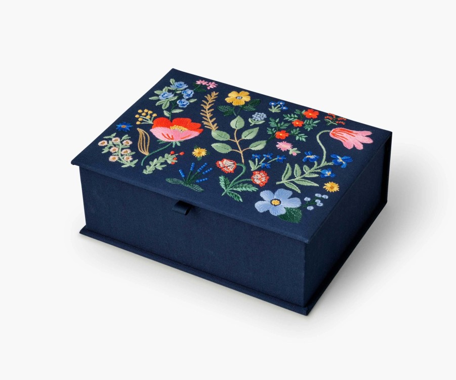 Desk & Journals RIFLE PAPER Co. Desk Storage | Large Embroidered Keepsake Box| Large Embroidered Keepsake Box Strawberry Fields