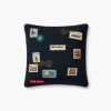 Home RIFLE PAPER Co. Figurative | Postage Stamps Embroidered Pillow|Postage Stamps Navy Embroidered Pillow