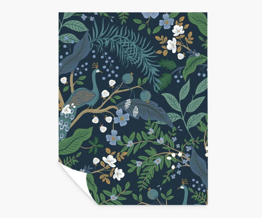 Home RIFLE PAPER Co. Peel & Stick | Peacock Garden Peel & Stick Wallpaper Sample|Peacock Garden Black Peel & Stick Wallpaper Sample