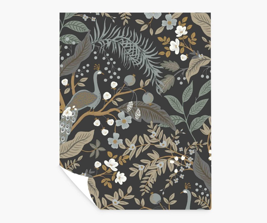 Home RIFLE PAPER Co. Peel & Stick | Peacock Garden Peel & Stick Wallpaper Sample|Peacock Garden Black Peel & Stick Wallpaper Sample