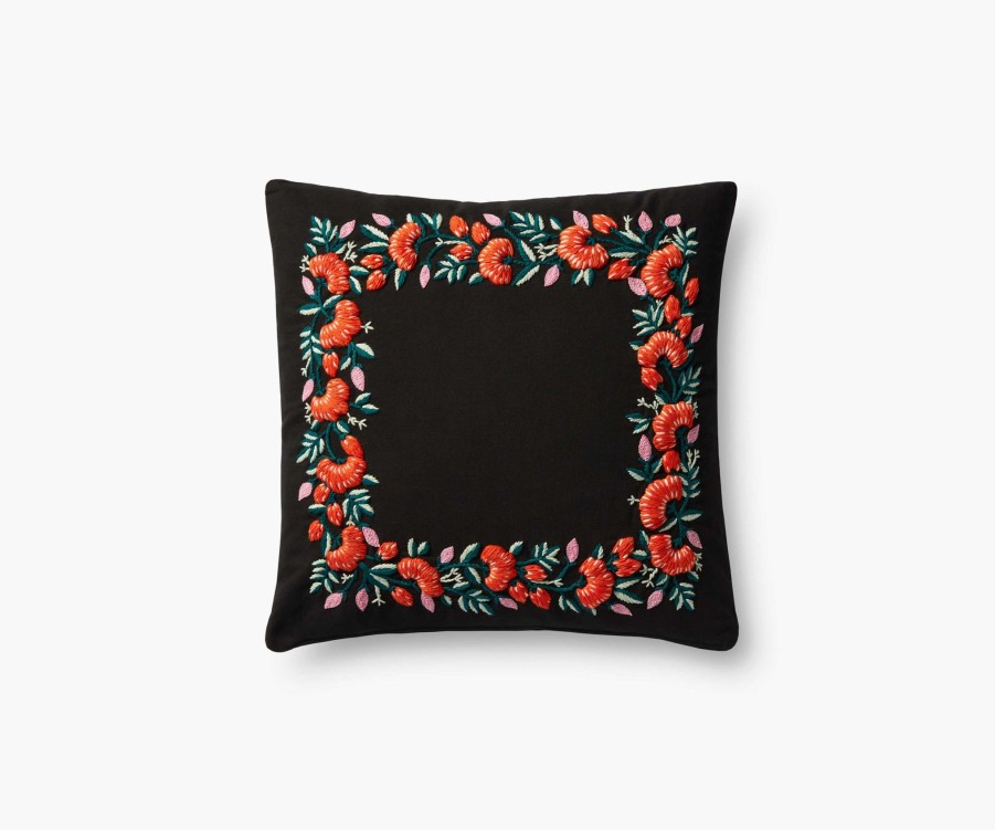 Home RIFLE PAPER Co. Floral | Chrysanthemum Embroidered Pillow|Chrysanthemum Embroidered Pillow-Black