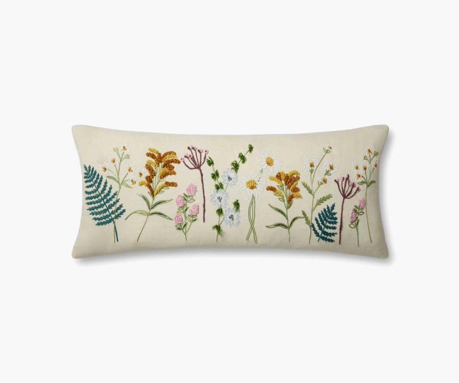 Home RIFLE PAPER Co. Floral | Wildflowers Embroidered Lumbar Pillow|Wildflowers Cream Embroidered Lumbar Pillow