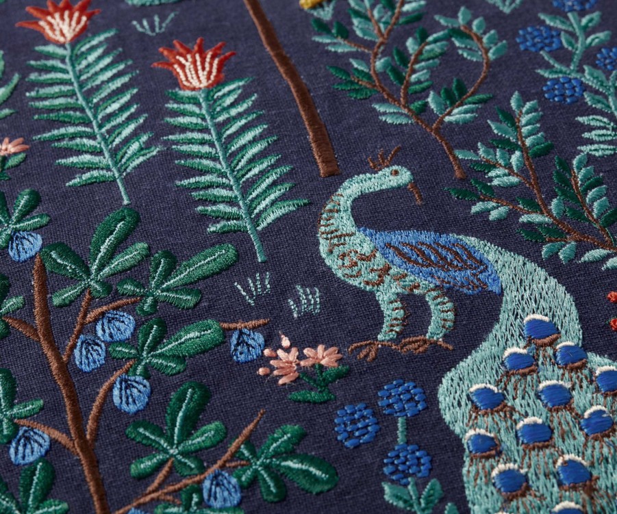 Home RIFLE PAPER Co. Floral | Menagerie Forest Embroidered Pillow|Menagerie Forest Embroidered Pillow-Navy