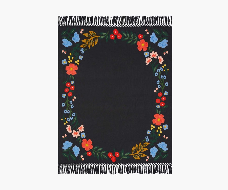 Home RIFLE PAPER Co. Throws | Luxembourg Embroidered Throw|Luxembourg Black Embroidered Throw