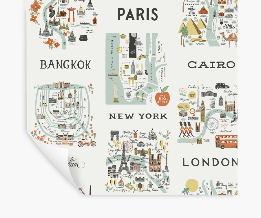 Home RIFLE PAPER Co. Peel & Stick | City Maps Peel & Stick Wallpaper|City Maps Blue & Red Peel & Stick Wallpaper