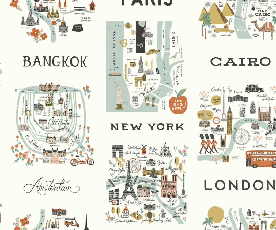 Home RIFLE PAPER Co. Peel & Stick | City Maps Peel & Stick Wallpaper|City Maps Blue & Red Peel & Stick Wallpaper