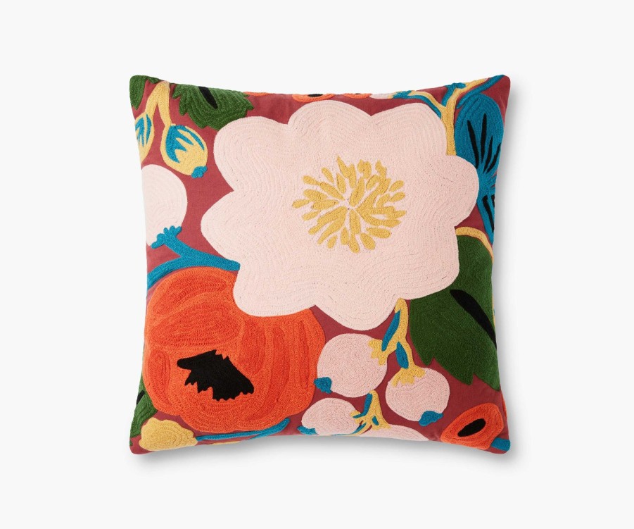 Home RIFLE PAPER Co. Floral | Vintage Blossoms Embroidered Pillow|Vintage Blossoms Embroidered Pillow-Crimson