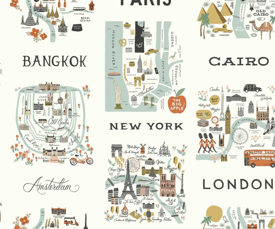 Home RIFLE PAPER Co. Traditional | City Maps Wallpaper|City Maps Grey & Gold Wallpaper Double Roll