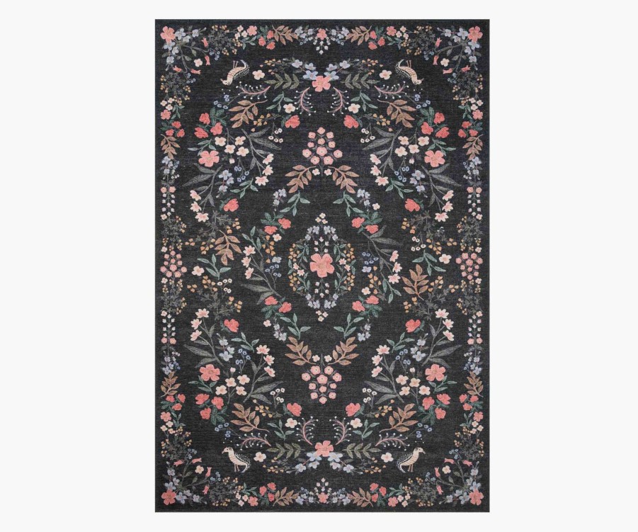 Home RIFLE PAPER Co. Statement | Maison Tuileries Printed Rug|Maison Tuileries Black Power-Loomed Rug 2.3X3.9