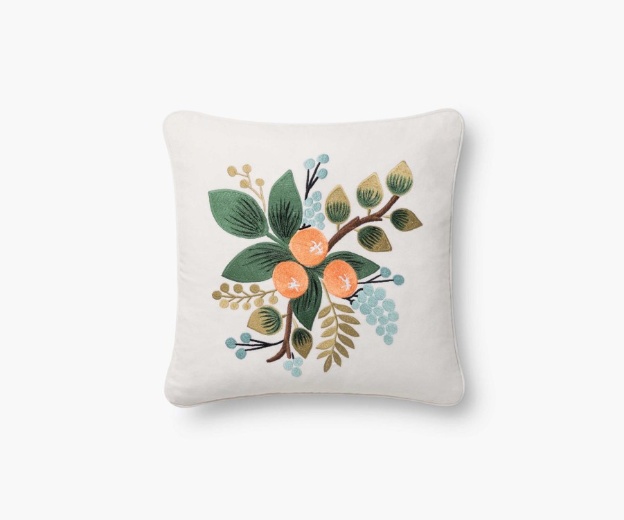 Home RIFLE PAPER Co. Floral | Botanical Embroidered Pillow|Botanical Embroidered Pillow-Orange Blossom