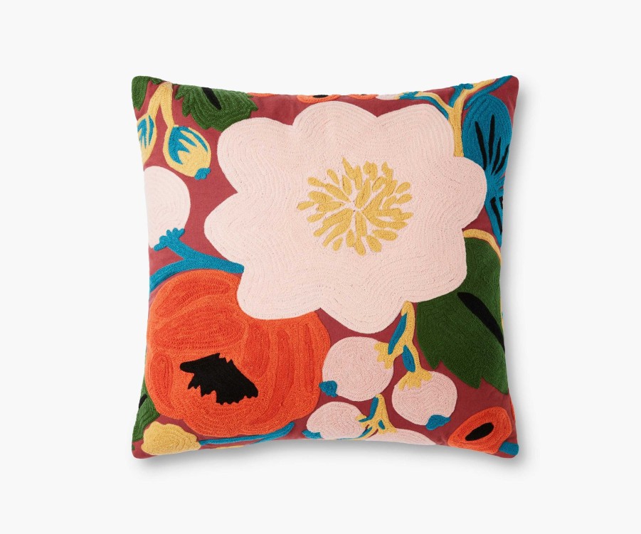 Home RIFLE PAPER Co. Floral | Vintage Blossoms Embroidered Pillow|Vintage Blossoms Embroidered Pillow-Blue