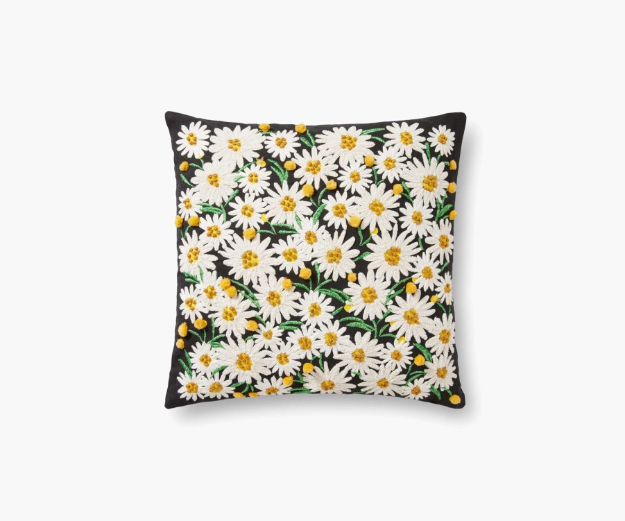 Home RIFLE PAPER Co. Floral | Daisies Embroidered Pillow|Daisies Embroidered Pillow-Charcoal