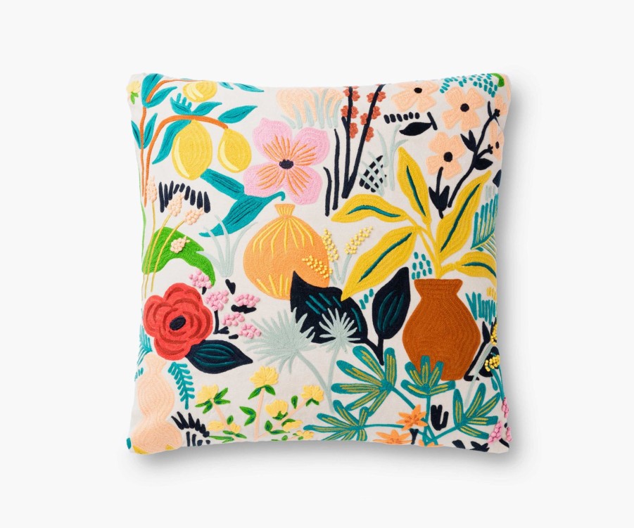 Home RIFLE PAPER Co. Floral | Terracotta Embroidered Pillow|Terracotta Embroidered Pillow-Multi